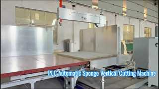 Sponge Strip Block Αυτόματη κάθετη κοπή PLC με περιστρεφόμενο τραπέζι εργασίας και διπλό λοξότμητο μαχαίρι